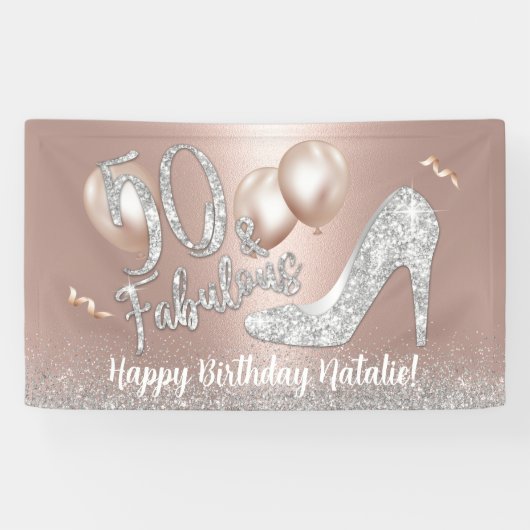 50と素晴らしいモダンバラ金ゴールド50誕生日 横断幕 (横)