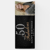 50と素晴らしいモダンブラック50th誕生日写真 横断幕 (縦)