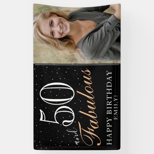 50と素晴らしいモダンブラック50th誕生日写真 横断幕 (縦)