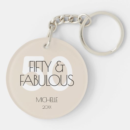 50と素晴らしいモダンベージュ50歳の誕生日パーティー キーホルダー (裏面)