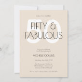 50と素晴らしいモダンベージュ50歳の誕生日パーティー 招待状 (正面)