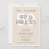 50と素晴らしいモダンベージュ50歳の誕生日パーティー 招待状 (正面)