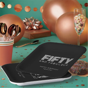 50と素晴らしいモダン白黒誕生日パーティー ペーパープレート