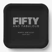 50と素晴らしいモダン白黒誕生日パーティー ペーパープレート (正面)