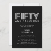 50と素晴らしいモダン白黒誕生日パーティー 招待状 (正面)