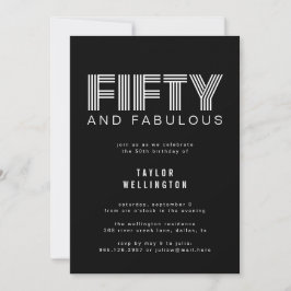 50と素晴らしいモダン白黒誕生日パーティー 招待状