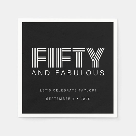 50と素晴らしいモダン白黒誕生日 スタンダードカクテルナプキン (正面)