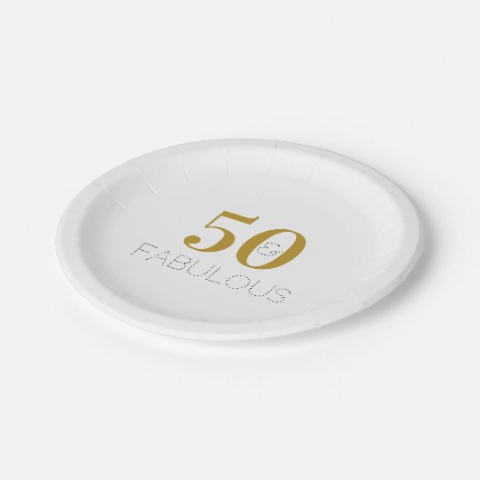 50と素晴らしいモダン金ゴールド50th誕生日パーティー ペーパープレート (アングル)