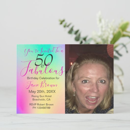 50と素晴らしいレインボーカラフル誕生日 招待状 (スタンド正面)