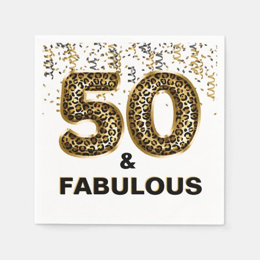50と素晴らしいレオパード印刷フォイルバルーン スタンダードカクテルナプキン (正面)