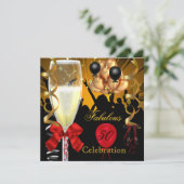 50と素晴らしいレッド金ゴールドブラック誕生日パーティー 招待状 (スタンド正面)