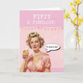 50と素晴らしいレトロピンクの誕生日カード カード (黄色い花)