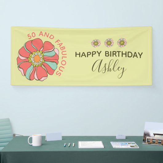 50と素晴らしいレトロフローラ誕生日 横断幕 (トレードショー)