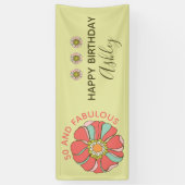 50と素晴らしいレトロフローラ誕生日 横断幕 (縦)