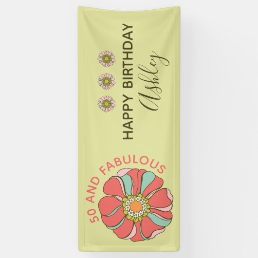 50と素晴らしいレトロフローラ誕生日 横断幕 (縦)