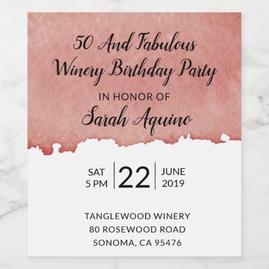 50と素晴らしいワイナリー誕生日パーティーの招待 ワインラベル (シングルラベル)