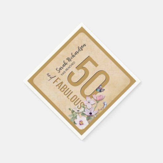 50と素晴らしいワイルドフラワーバースデーパーティナプキンス スタンダードカクテルナプキン (角)