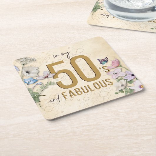 50と素晴らしいワイルドフラワー スクエアペーパーコースター (アングル)