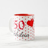 50と素晴らしい写真と赤50誕生日WH赤 ツートーンマグカップ (正面左)