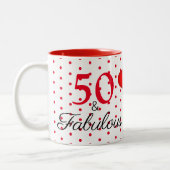 50と素晴らしい写真と赤50誕生日WH赤 ツートーンマグカップ (左)