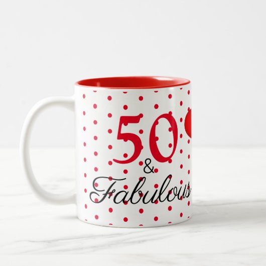 50と素晴らしい写真と赤50誕生日WH赤 ツートーンマグカップ (左)