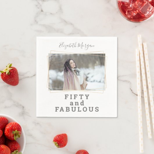 50と素晴らしい写真のモダン誕生日 スタンダードカクテルナプキン (インサイチュ)