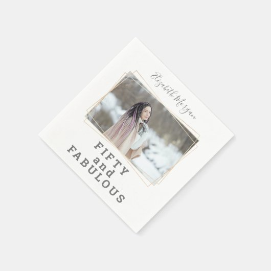 50と素晴らしい写真のモダン誕生日 スタンダードカクテルナプキン (角)