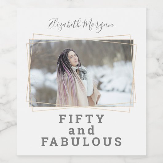 50と素晴らしい写真のモダン誕生日 ワインラベル (シングルラベル)