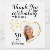 50と素晴らしい写真誕生日ホワイトありがとう ワインラベル (シングルラベル)