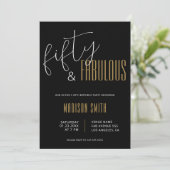 50と素晴らしい写真50th誕生日ブラック金ゴールド 招待状 (スタンド正面)