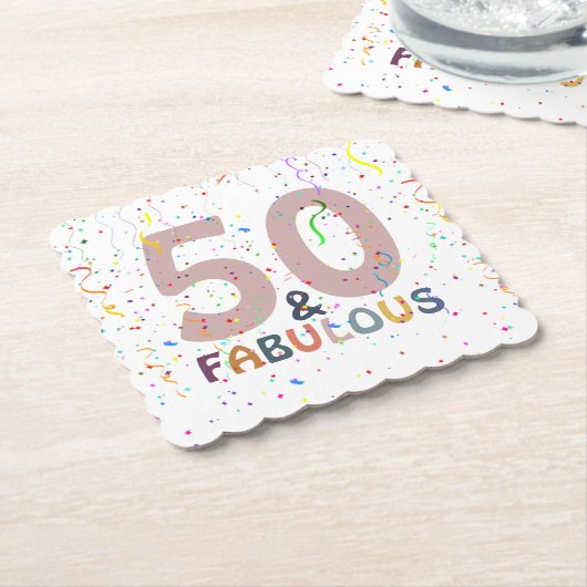 50と素晴らしい可愛い紙吹雪ピンクトレンディータイポグラフィ ペーパーコースター (アングル)