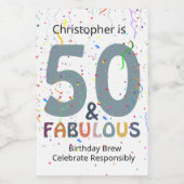 50と素晴らしい名前かわいいブルー紙吹雪誕生日 ワインラベル (シングルラベル)