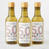 50と素晴らしい名前かわいいブルー紙吹雪誕生日 ワインラベル (ボトル)