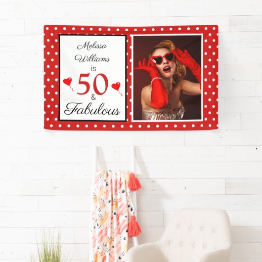 50と素晴らしい名前フォトレッド50th誕生日WHレッド 横断幕 (インサイチュ)