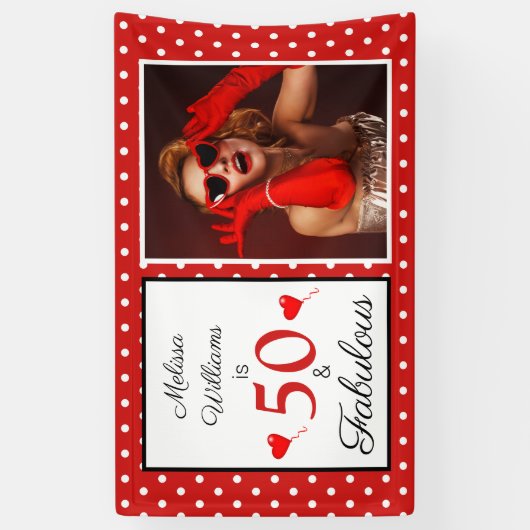 50と素晴らしい名前フォトレッド50th誕生日WHレッド 横断幕 (縦)