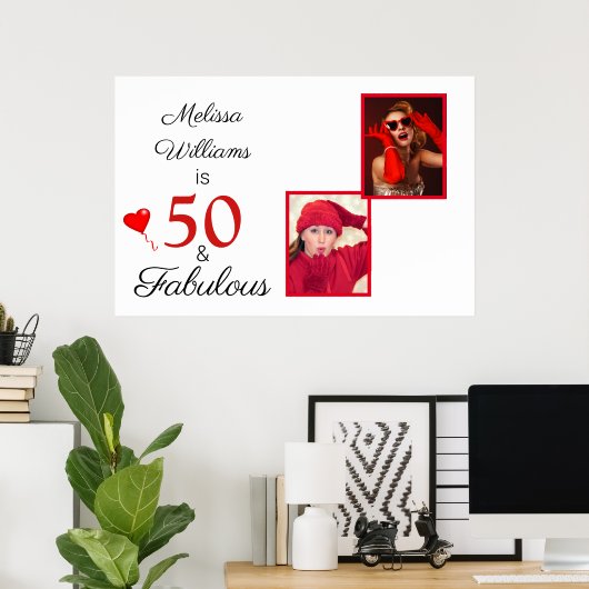 50と素晴らしい名前2枚の写真50th誕生日LG ポスター (ホームオフィス)