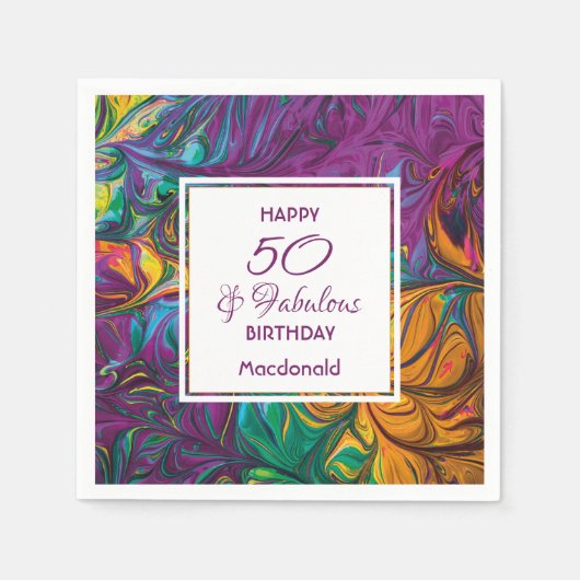 50と素晴らしい抽象芸術パープルカスタムパーティー紙 スタンダードカクテルナプキン (正面)