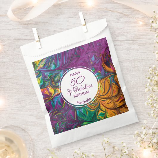 50と素晴らしい抽象芸術パープルカスタムパーティー紙 フェイバーバッグ (クリップ留めされた状態)