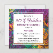 50と素晴らしい抽象芸術パープルカスタム誕生日 マグネット招待状 (正面)