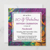 50と素晴らしい抽象芸術パープルカスタム誕生日 招待状 (正面)