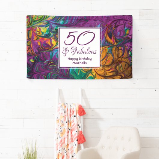 50と素晴らしい抽象芸術パープルカスタム誕生日 横断幕 (インサイチュ)