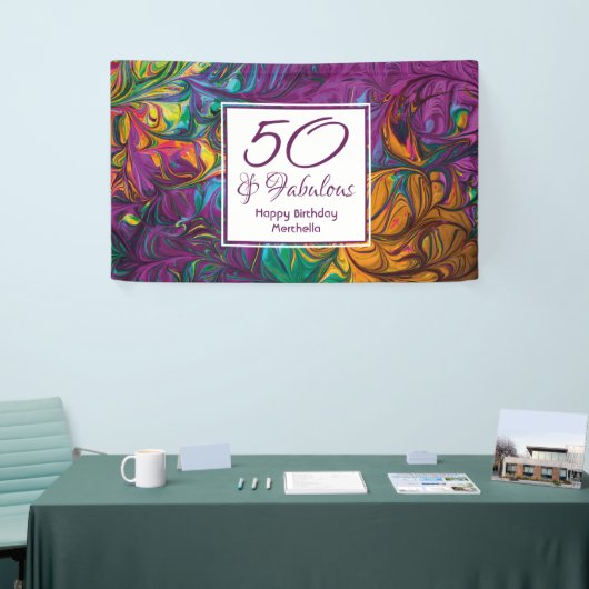 50と素晴らしい抽象芸術パープルカスタム誕生日 横断幕 (トレードショー)