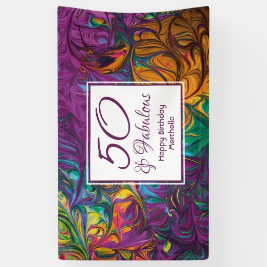 50と素晴らしい抽象芸術パープルカスタム誕生日 横断幕 (縦)