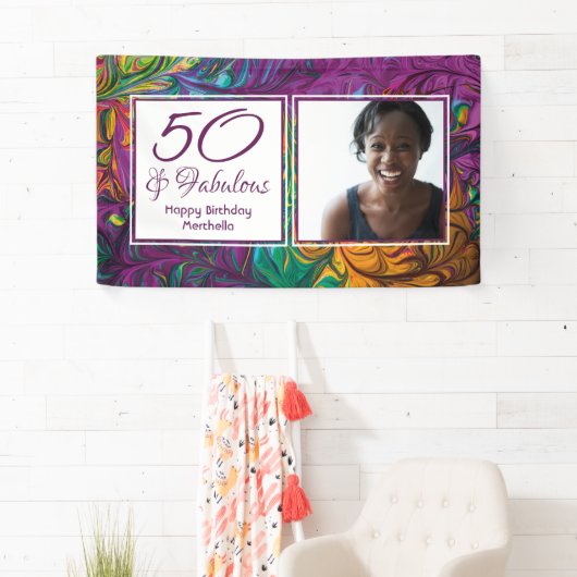 50と素晴らしい抽象芸術パープルフォト誕生日 横断幕 (インサイチュ)