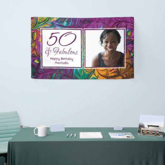 50と素晴らしい抽象芸術パープルフォト誕生日 横断幕 (トレードショー)