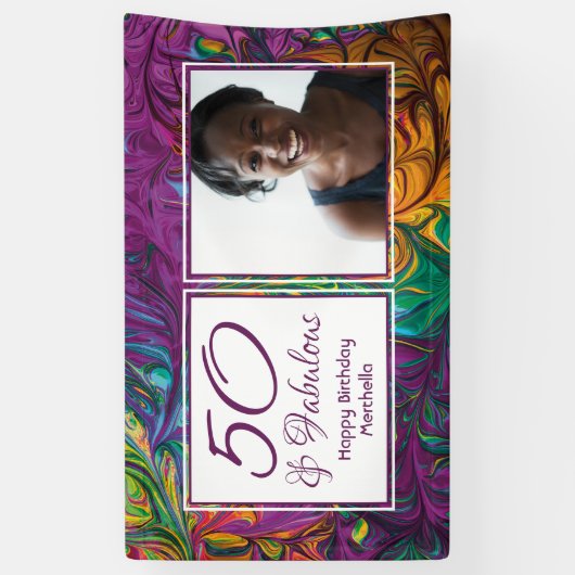 50と素晴らしい抽象芸術パープルフォト誕生日 横断幕 (縦)