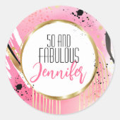 50と素晴らしい抽象芸術ピンクブラックグラマラスはっきりした ラウンドシール (正面)