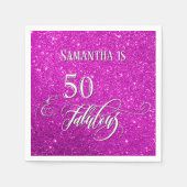 50と素晴らしい書字オンダークピンクグリッター スタンダードカクテルナプキン (正面)