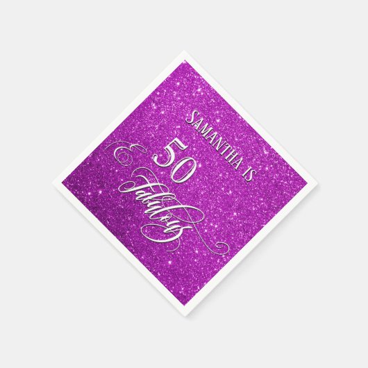 50と素晴らしい書字オンダークピンクグリッター スタンダードカクテルナプキン (角)