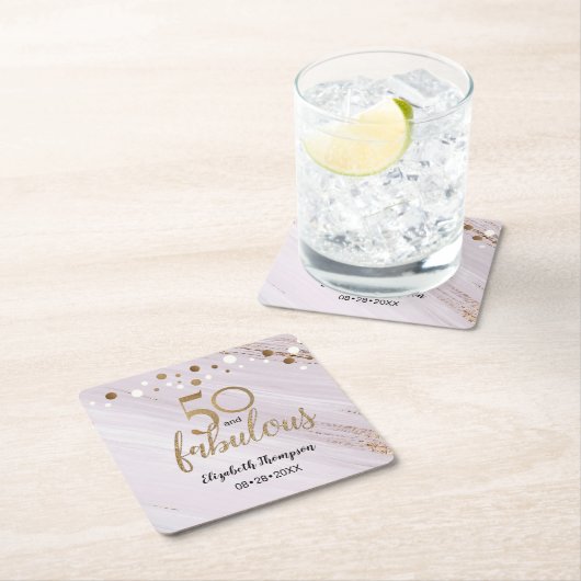 50と素晴らしい水の色と金ゴールドストロークカスタム スクエアペーパーコースター (インサイチュ)